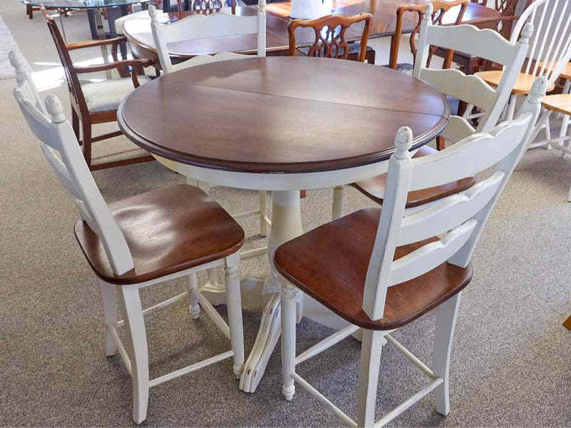 Canadel Ivory Distressed Pub Table with Cherry Top  & 4 Chair Set