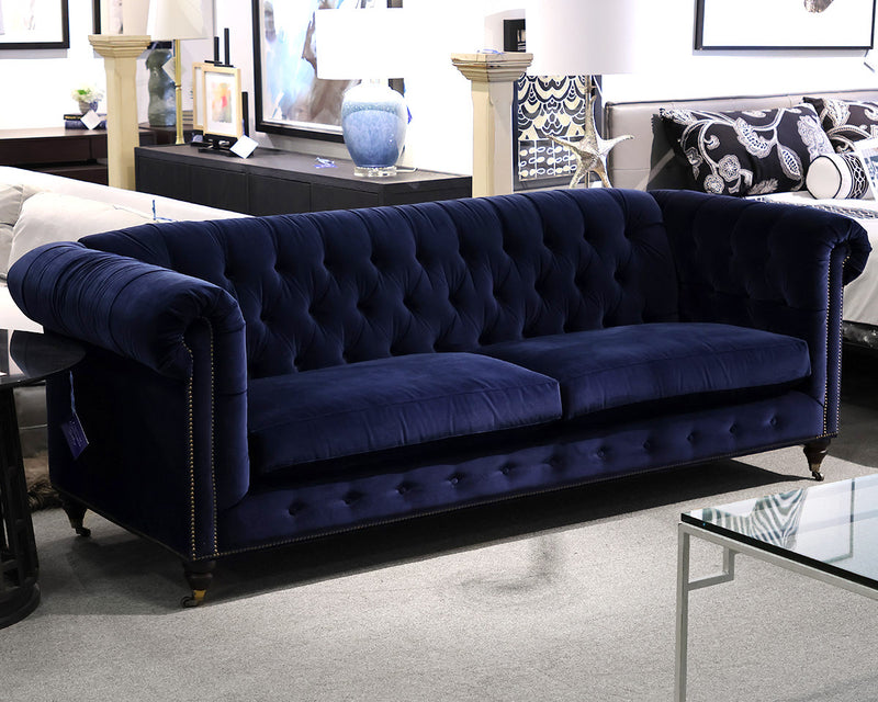 Anthropologie Lyre Chesterfield Sofa in Navy Velvet