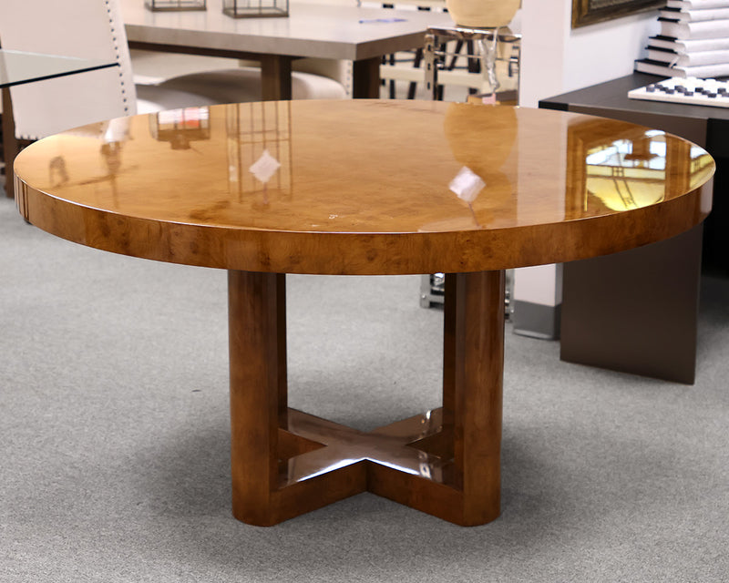 RH Bardot Burl Round Dining Table in Caramel Oak Burl