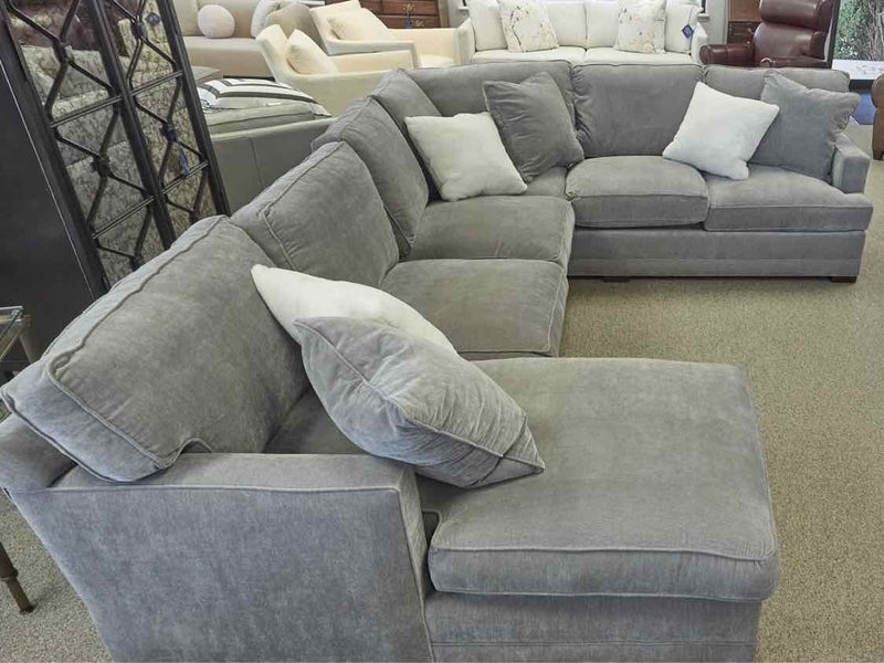 Grey Upholstered 3 Piece Sectional with Chaise & 3 Grey Toss Pillows