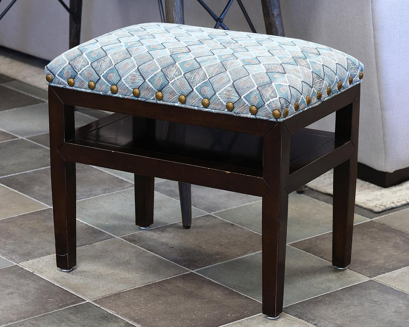 Kravet  Furniture Diamond Pattern Aqua Blue Upholstered Ottoman