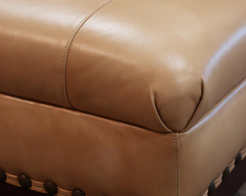 Drexel Heritage Tan Sauvage Leather Armless Chair with Bronze Nailhead Trim