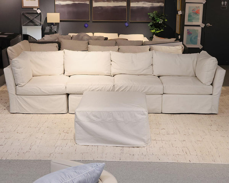 Arhaus 4 Piece White Denium Slipcover Sectional with Ottoman