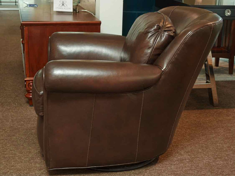 Hancock and Moore Espresso Brown Leather Swivel & Rocking Chair