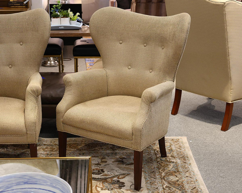 Pair of Circle Furniture Wing Chairs in Tan & Olive