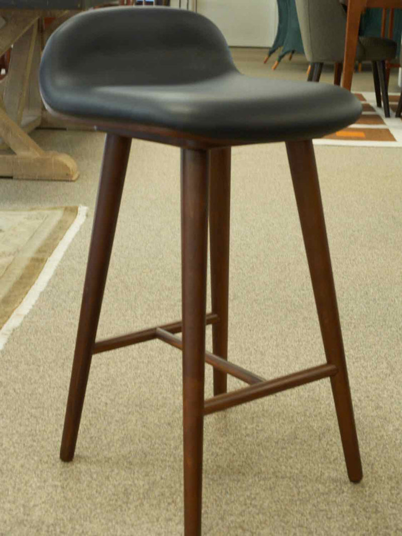 Set of Three 'Sede' Counter Stools in Black Leather