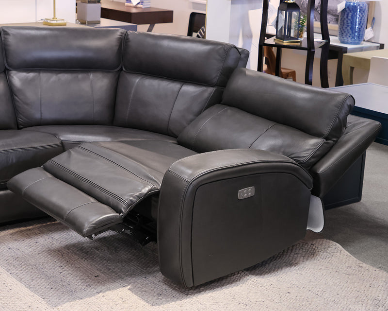 6-Piece Grey Leather Sectional with 4 Power Reclining Seats