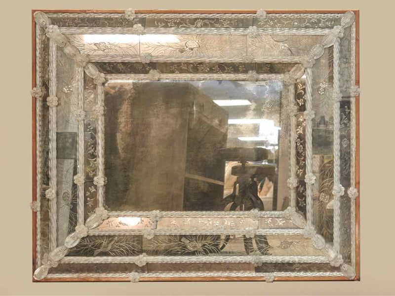 Lynne Scalo Wood Framed Distressed Mirror With Floral Accents