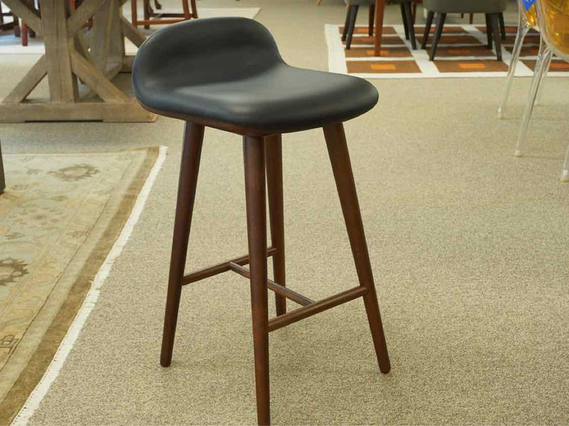 Set of Three 'Sede' Counter Stools in Black Leather