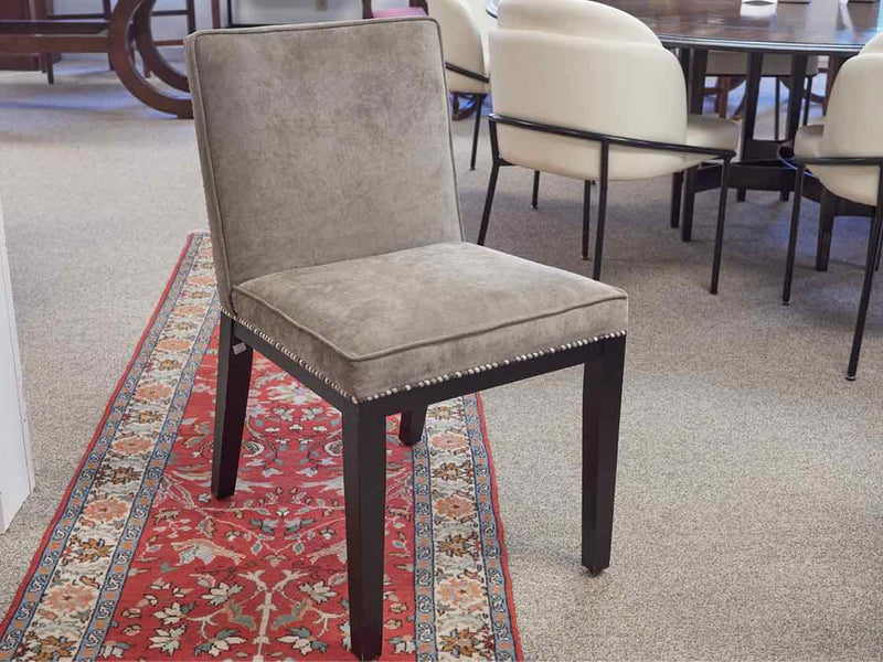 Set of 8 MG+BW Grey Velvet  Dining Chairs with Contrasting Stripe Back