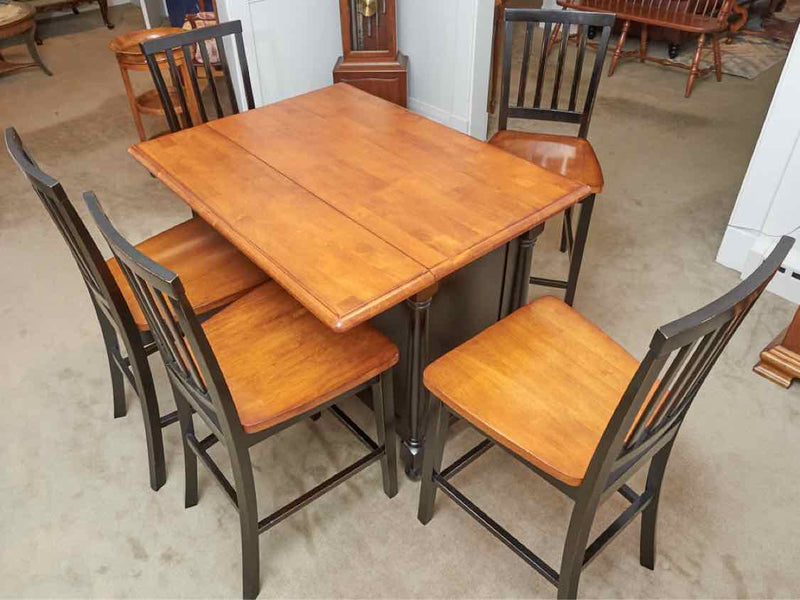 Counter Height Drop Leaf Table & 5 Counter Bar Stools Set