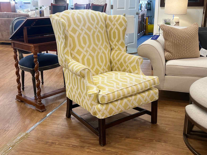 Yellow and White Wing Chair