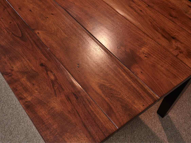 Arhaus Chestnut Plank Top  Dining Table with Black Base with 2 Extension Leaves