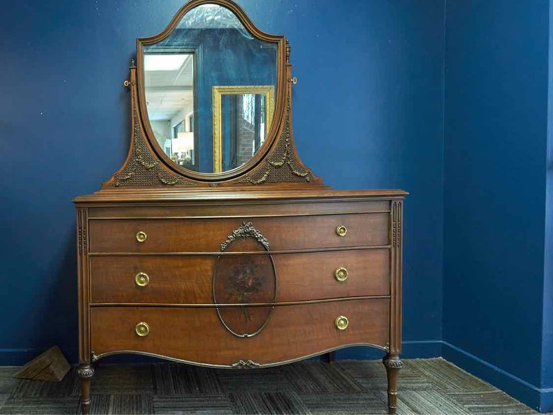 Mahogany Bowfront Dresser With Shield Mirror