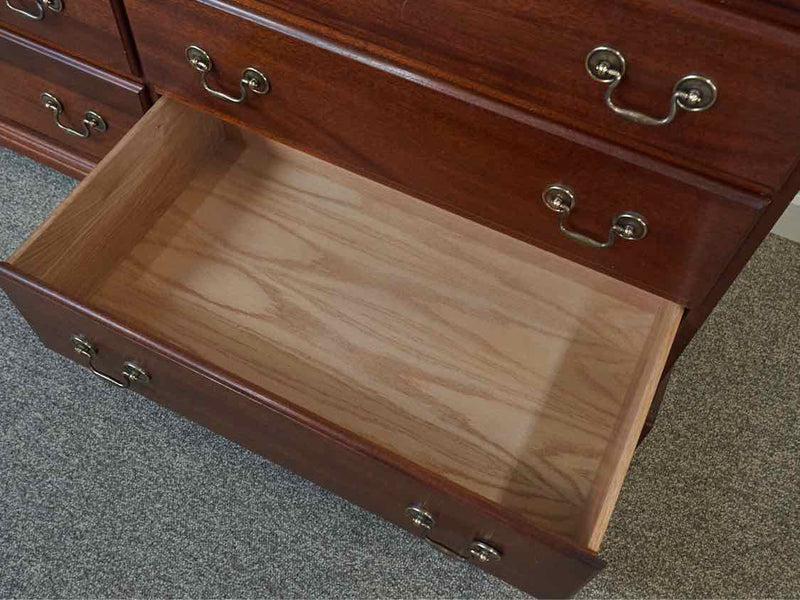 Mahogany Triple Dresser with 9 Drawers & Brass Chippendale Pulls