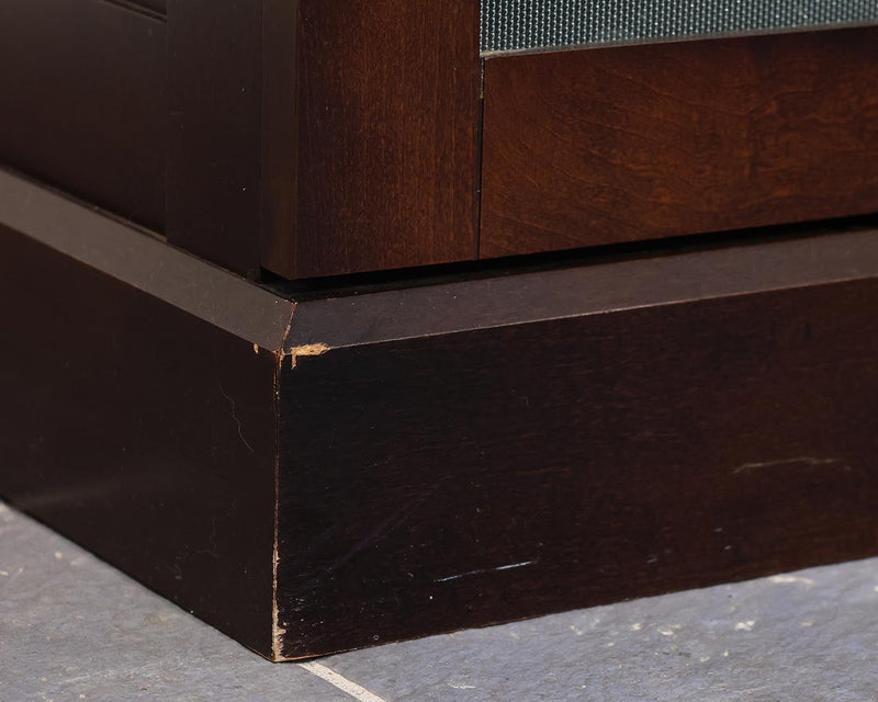 Tall Espresso Finish Storage Cabinet with Frosted Glass Doors and Nickel Pulls