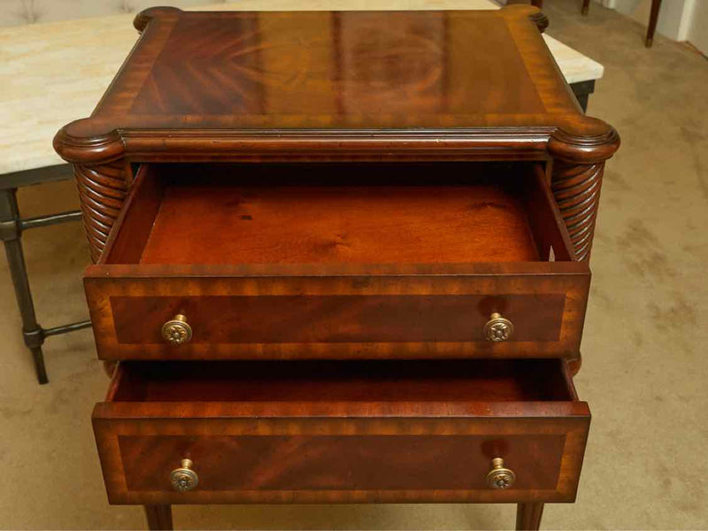 Pair of Maitland Smith Burled Mahogany 2 Drawer  Side Tables