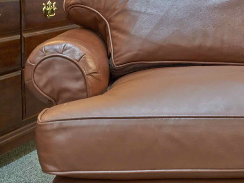 Roll Arm Swivel Chair & Ottoman in Camel Faux  Leather