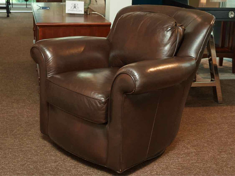 Hancock and Moore Espresso Brown Leather Swivel & Rocking Chair