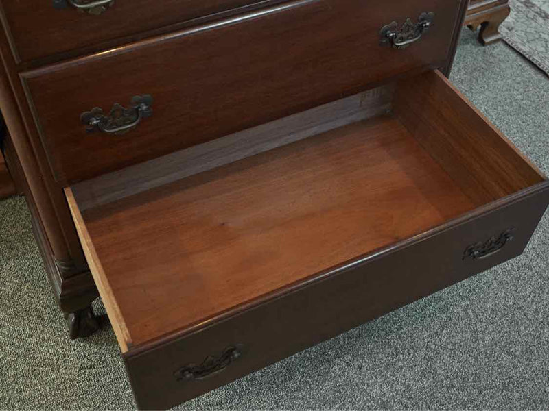 Mahogany 6 Drawer Chest with Column Sides & Chippendale Brass Handles