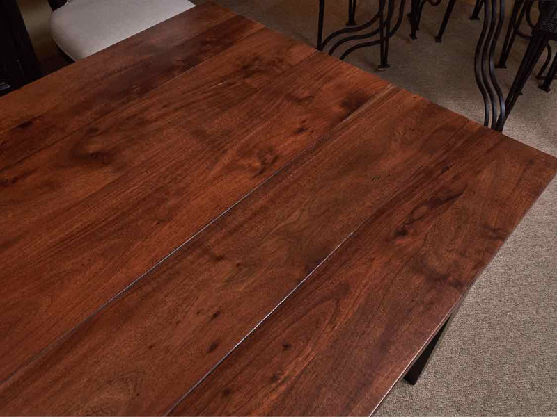 Arhaus Chestnut Plank Top  Dining Table with Black Base with 2 Extension Leaves