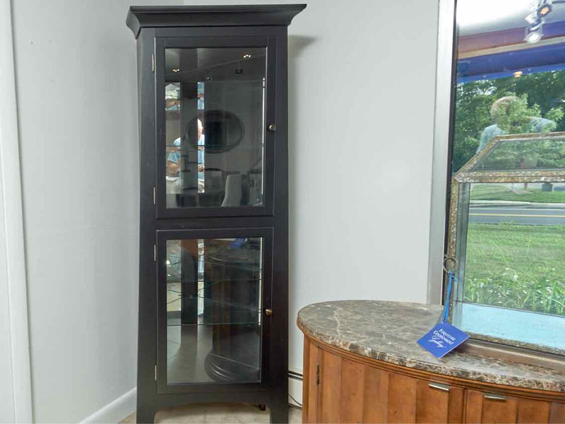 Black Finish 2 Glass Door 5 Glass Shelves Corner Display Cabinet