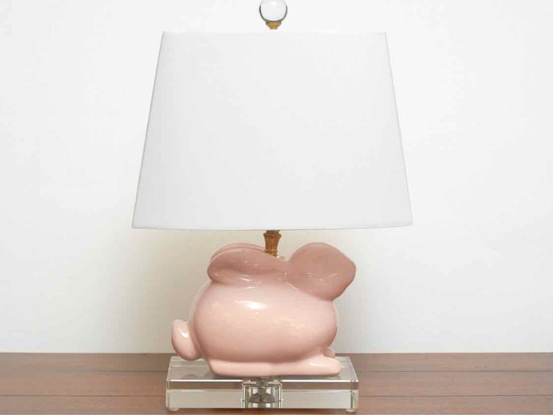 Pink Bunny Table Lamp with White Rectangle Oval Shade