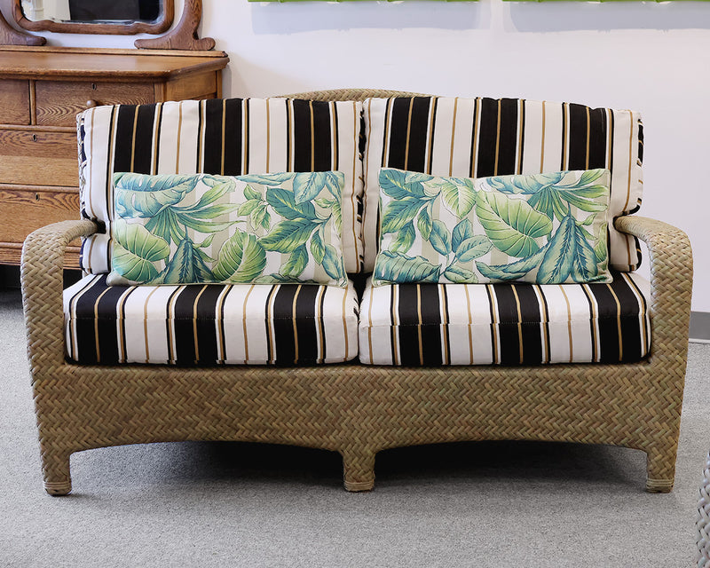 Brown Jordan Woven Sunroom Set.  Loveseat, Chair, End Tables. Striped Upholstery