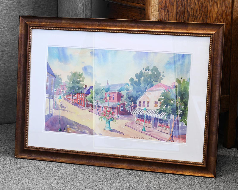 Scenic Village Print with Beaded Antique Gold Frame