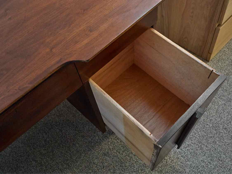 Mid Century Walnut Desk with 3 Drawers & 2 File Cabinet Drawers