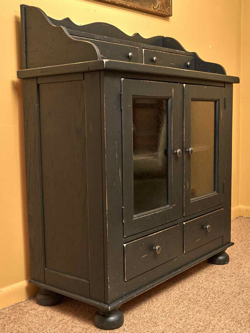 Distressed Black Finish 4 Drawer 2 Glass Front Door  Cabinet