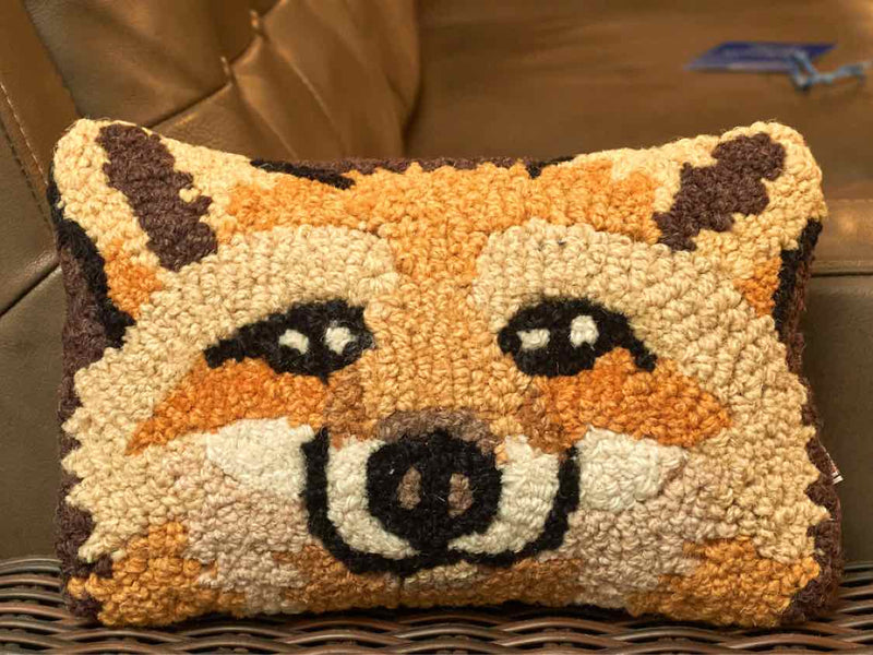 'Fox Face'  Hooked Wool Accent Pillow