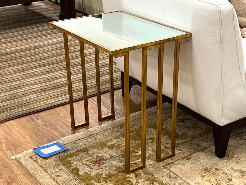 Antiqued Gold Side Table w/ Mirrored Top