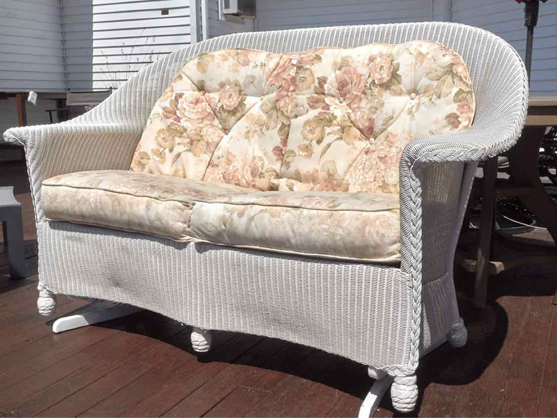 Outdoor White Wicker Rocking Loveseat Includes Cushions