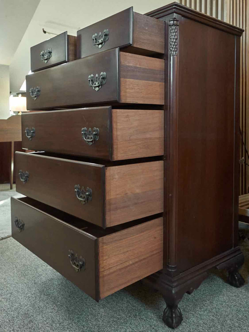 Mahogany 6 Drawer Chest with Column Sides & Chippendale Brass Handles