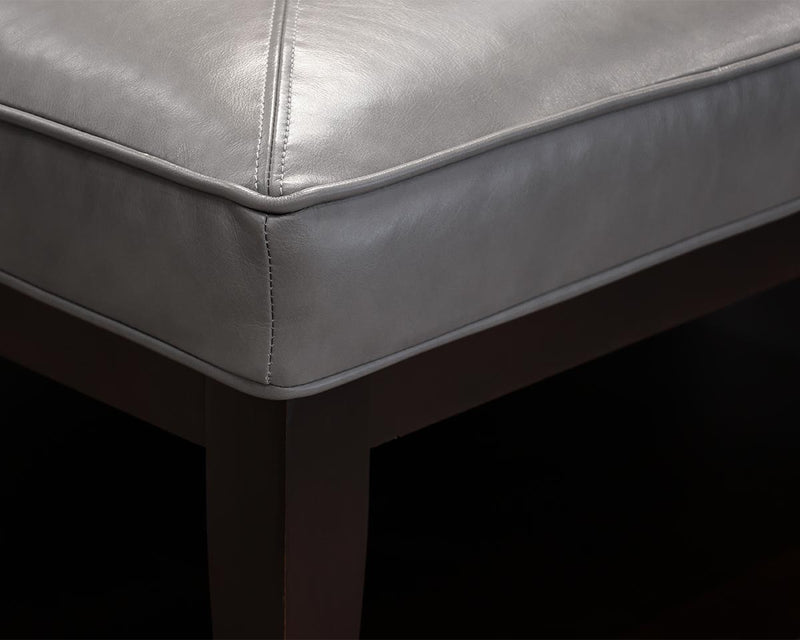 Bassett Oversize Cocktail Ottoman in Grey Leather on Espresso Frame