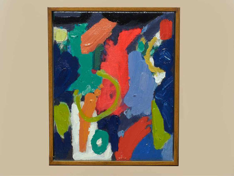 Colorful Abstract Oil Painting In Ash Wood Frame