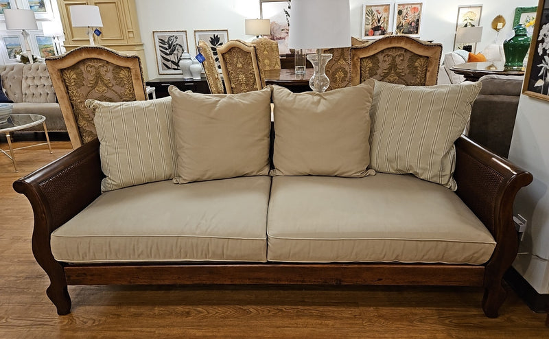 Bernhardt Wicker & Mahogany Sofa