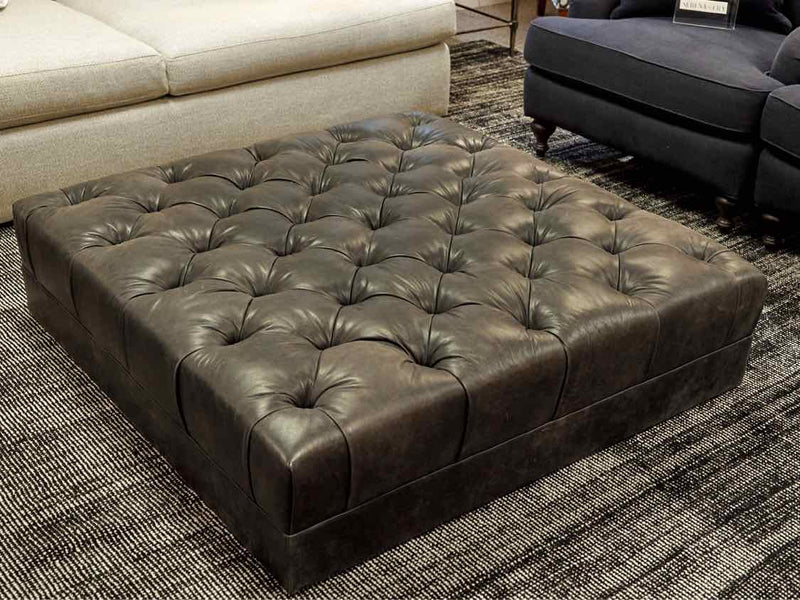 Baker Tufted Leather Ottoman