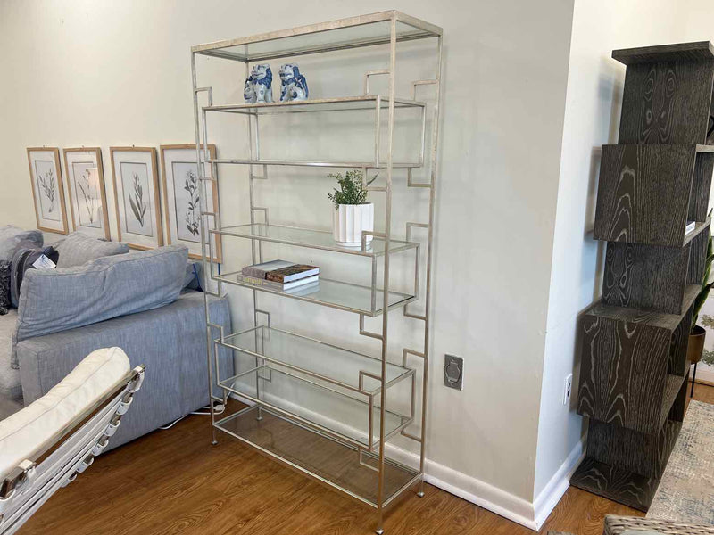 Silver Greek Key Bookcase w/ Glass Shelves