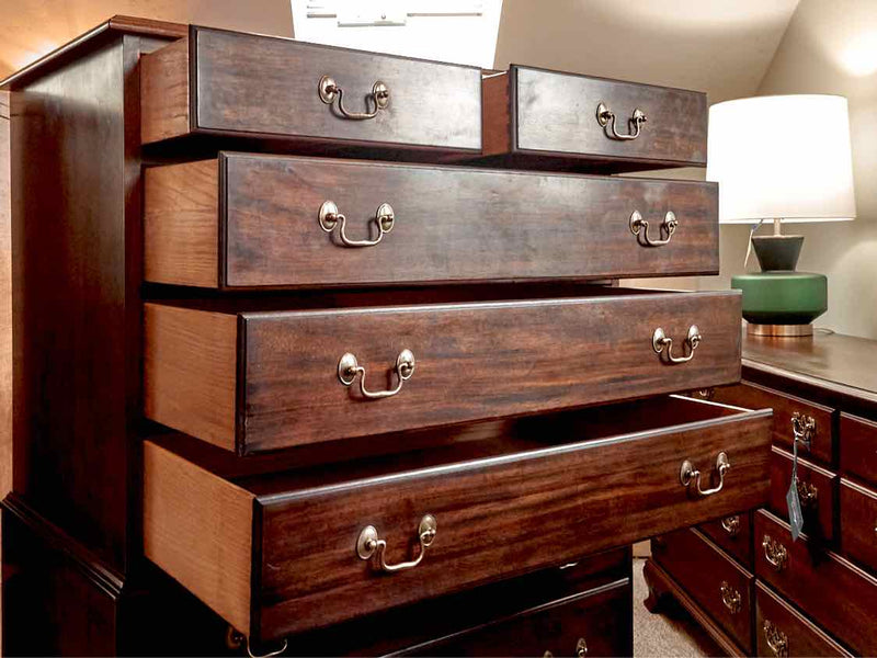 Henkel Harris  Mahogany Chest On Chest with Chippendale Brass Handles