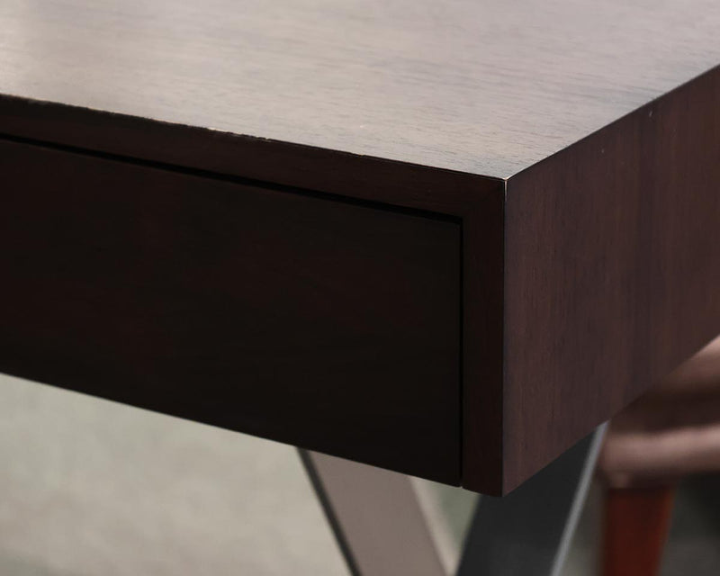 Dark Finish 3-Drawer Writing Desk on Stainless X-Base