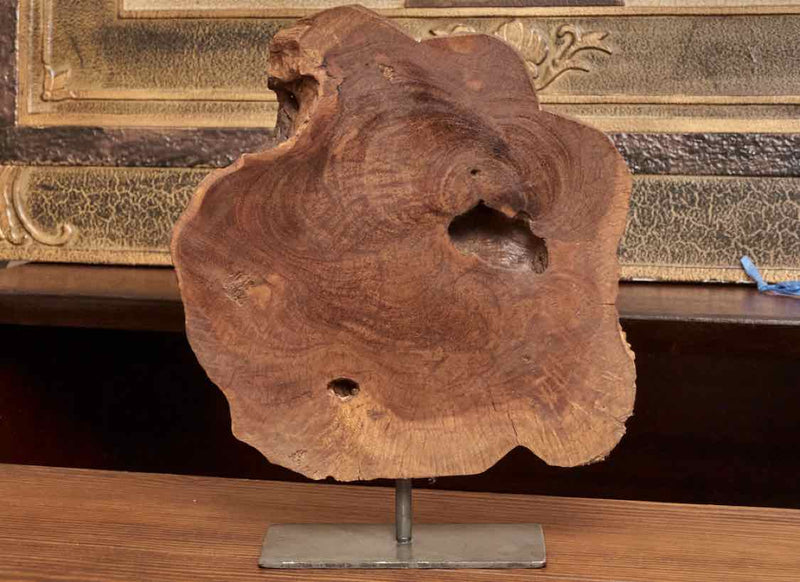 Natural Wood Sculpture On Metal Base