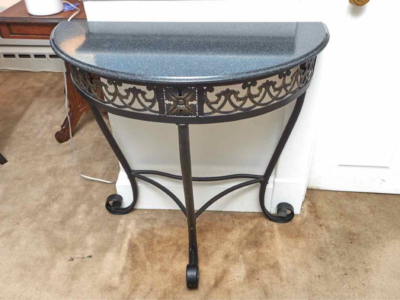 Scrolled Metal Demi-Lune with Faux Stone Top