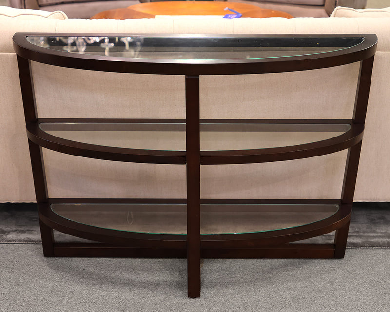 Demi-Lune Console w/2 Glass Shelves in a Dark Java finish