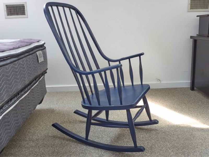 Rustic Navy Slat Back Rocker