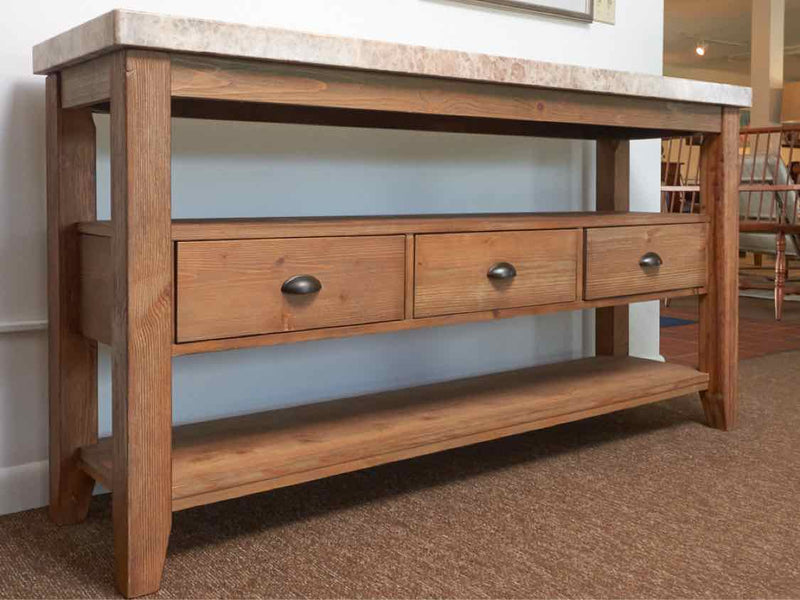 Weatheerd Pine Sideboard With 3 Drawerd & Shelf  Corian Top  Console