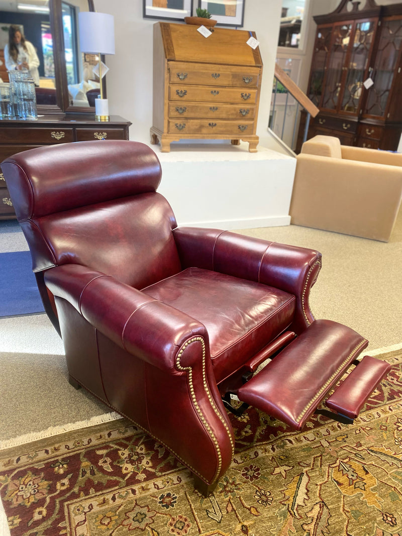 Hancock and Moore Oxblood Red Leather  Recliner with Brass Nailhead Trim