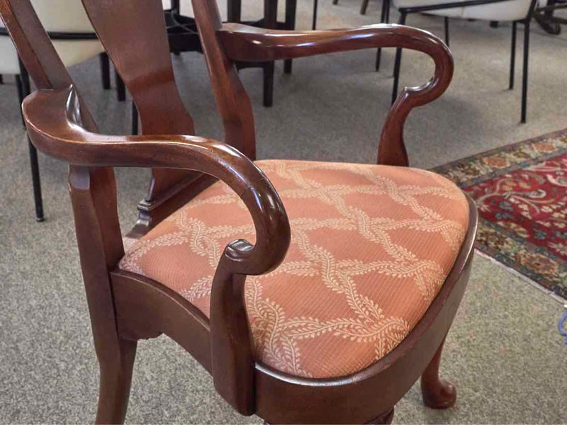 Set of 6 Queen Anne Mahogany Dining Chairs with Salmon Upholstered Seats