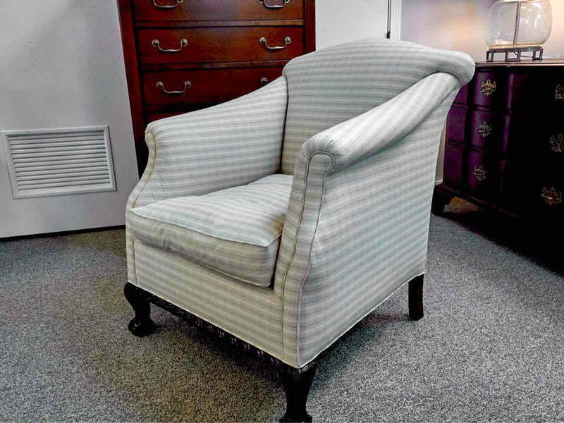 Pair of Beige Check Upholstered Chairs with Feather & Down Seat Cushions